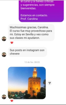 Print da conversa do WhatsApp com aluno em Sevilha